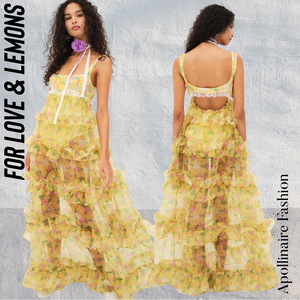 FOR LOVE AND LEMONS VIKI MAXI DRESS IN LEMON CHIFFON NWT MEDIUM